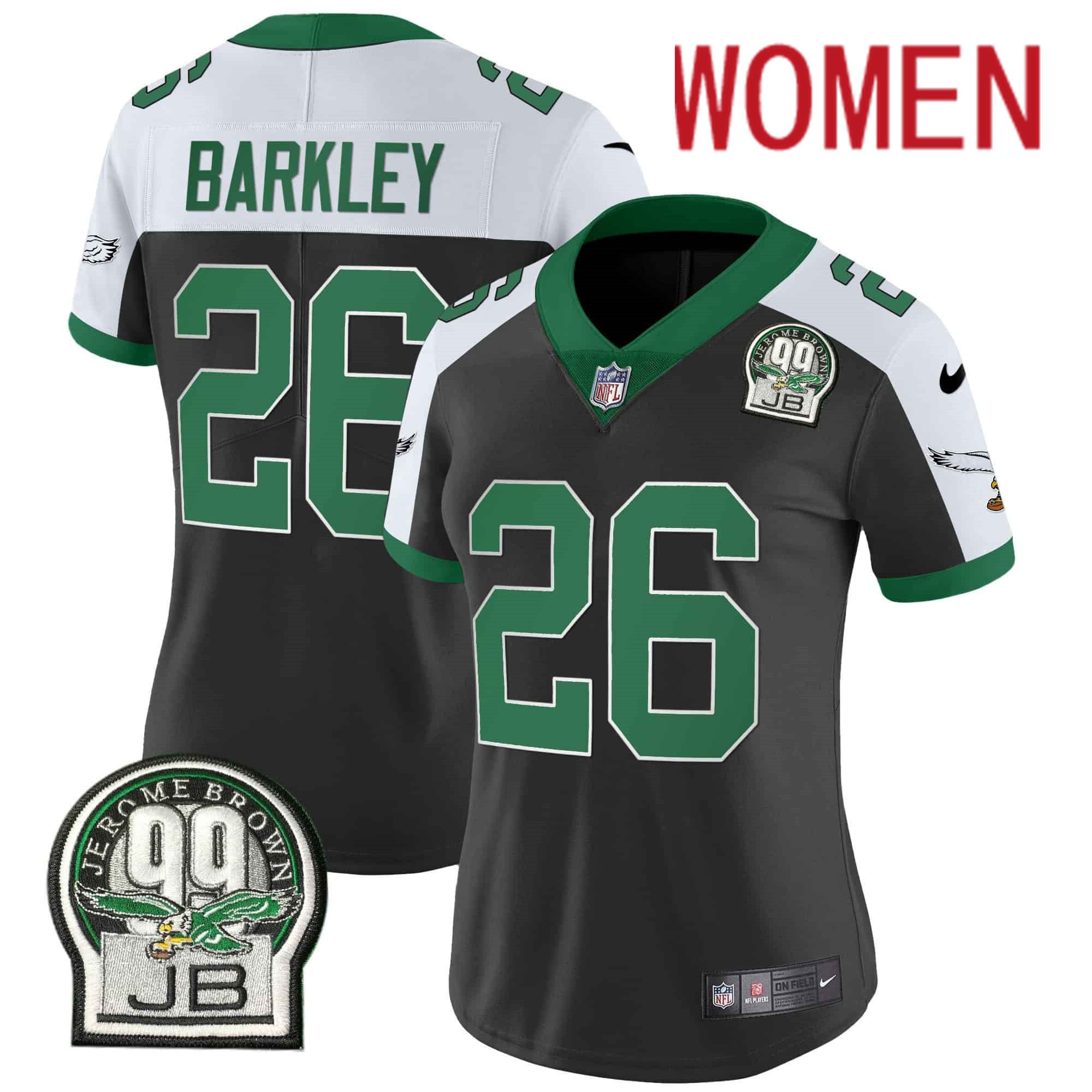 Women Philadelphia Eagles 26 Barkley Black 2024 Nike Jerome Brown Patch Alternate Limited NFL Jersey
